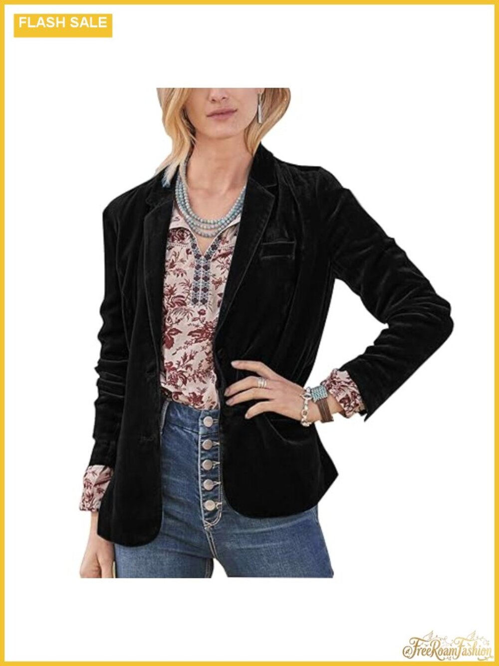 Women's Velvet Blazer Notch Lapel Button Long Sleeve Jacket
